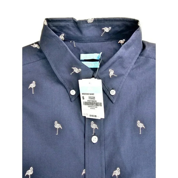 J. Mclaughlin Modern Fit Size Small Men Mavy Pink Flamindo Button Down Shirt NWT - Picture 5 of 10